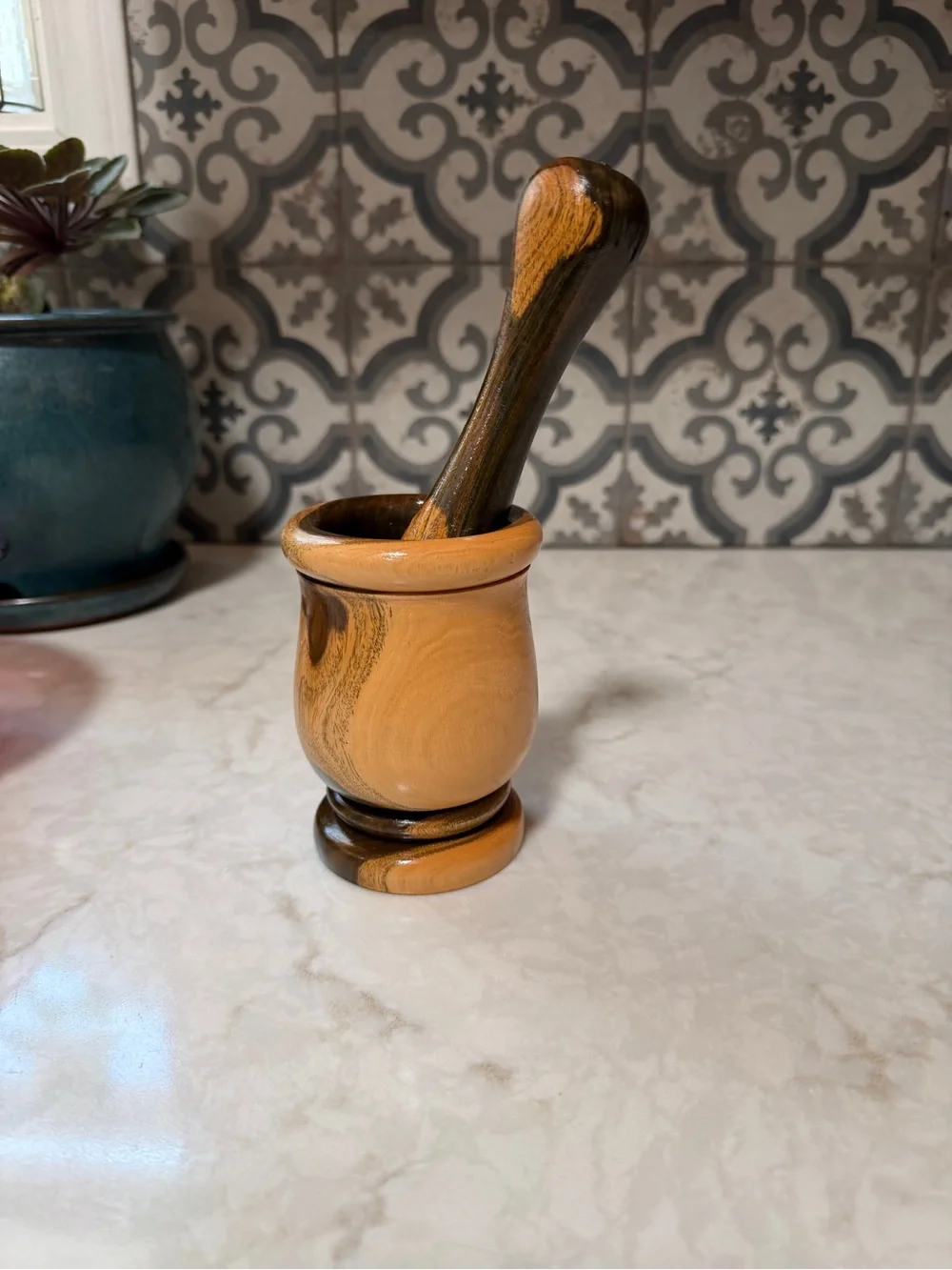 Beautifully Handcrafted Wooden Mortar and Pestle - Cottage Shades of Wood tones